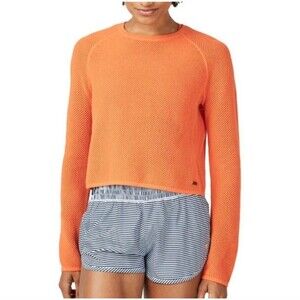 Sweaty Betty Active Wear Open Knit Long Sleeve Top SZ SM Idol Orange weave mesh